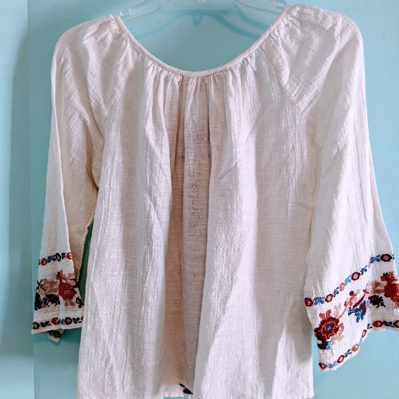 Love Sam Vintage Embroidery Peasant Top Medium - Picture 2 of 10